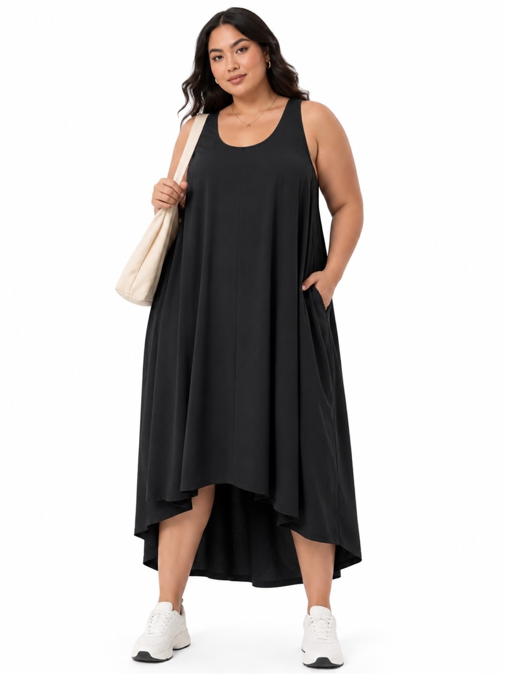 NWT Halara 3X Black Breezeful Racerback High Low Maxi Dress Pockets